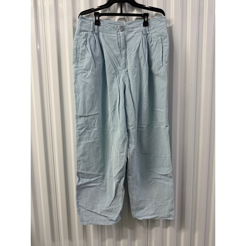 Lizsport Corduroy Pants Women 14 Blue Excellent Pleated Wide Leg High Rise